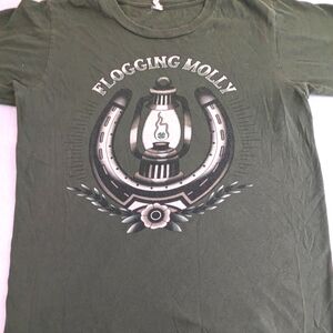 Flogging Molly Army Green Tee Shirt with Horseshoe Canteen Graphic Small